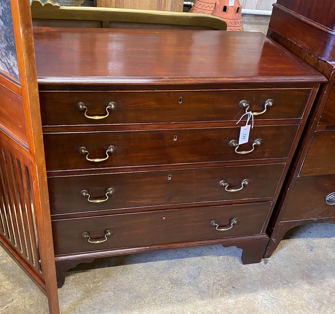 A George III mahogany chest of four drawers, width 94cm, depth 47cm, height 89cm